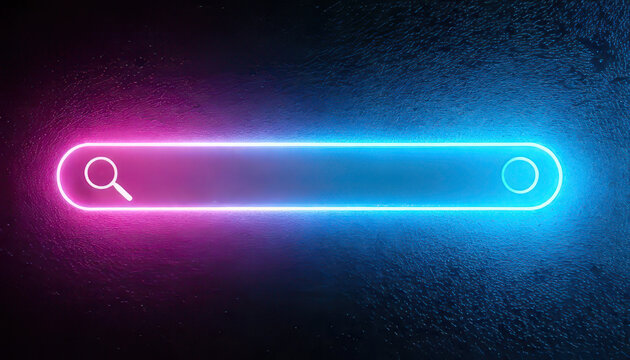 Futuristic neon search bar glowing on dark surface, creating clean and minimal design