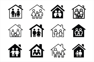 Set of family home vector icon illustration on white background.
