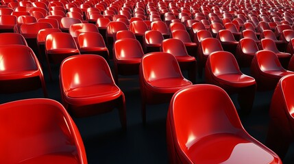Fototapeta premium Red stadium seats rows view from above for event seating and sports venue background design concept