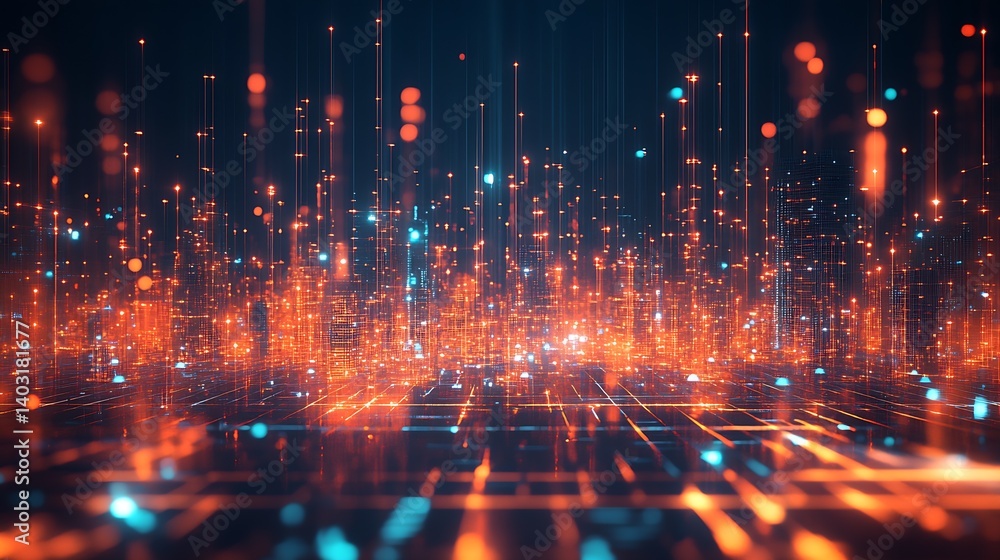 Leinwandbilder Dynamic Abstract Digital Visualization with Colorful Lights and Radiating Patterns : Generative AI