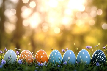 Colorful Easter Eggs in a Spring Meadow