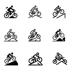 Set of mountain bicycle rider vector icon illustration on white background.