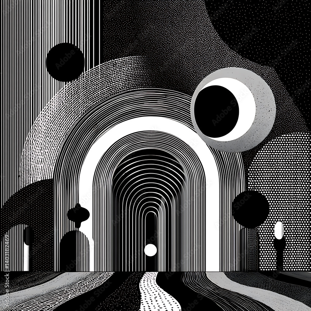 Aufkleber high resolution abstract design featuring retro futuristic elements, with bold lines and contrasting