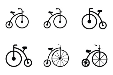  Set of old high wheel bicycle vector icon illustration on white background.