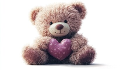 Obraz premium Teddy bear holding heart, Valentine's Day, studio, white background, greeting card