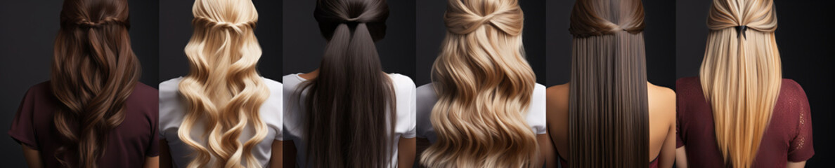 Naklejka premium Variety of Half-Up Hairstyles on Long Wavy and Straight Hair.