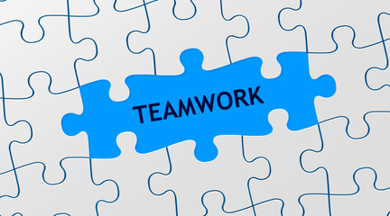 Fototapeta premium White jigsaw puzzle game texture incomplete or missing piece. Top view. Teamwork. Copy space.