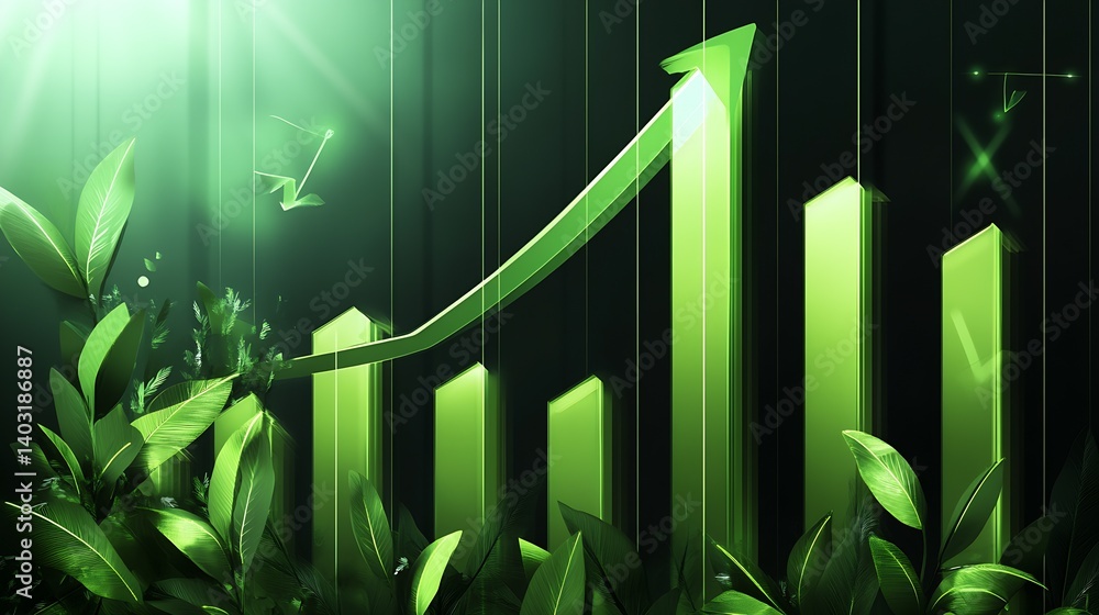 Aufkleber Stylish Growth Chart with Green Elements Showcasing Financial Success and Nature Integration : Generative AI