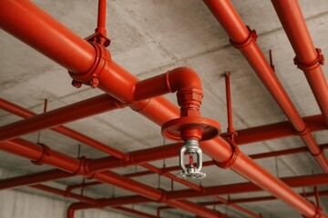 Industrial Red Pipe System with Sprinkler Head