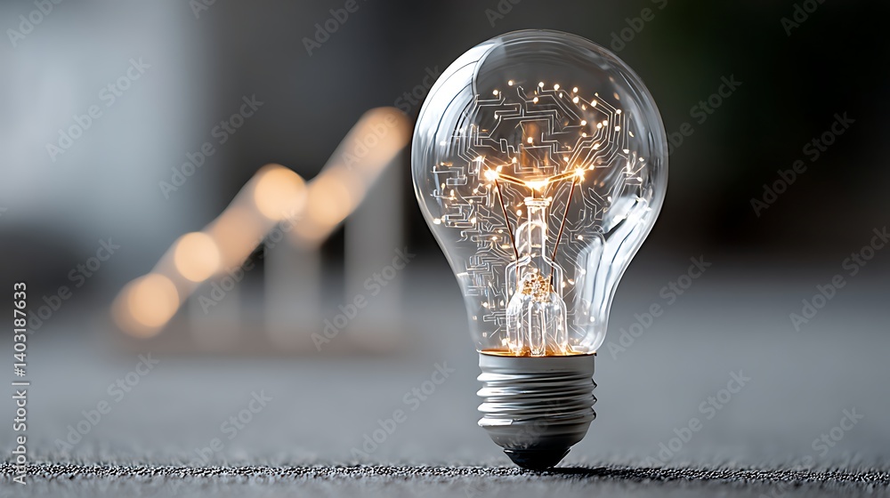 Poster innovative light bulb design with circuit patterns for modern technology and growth