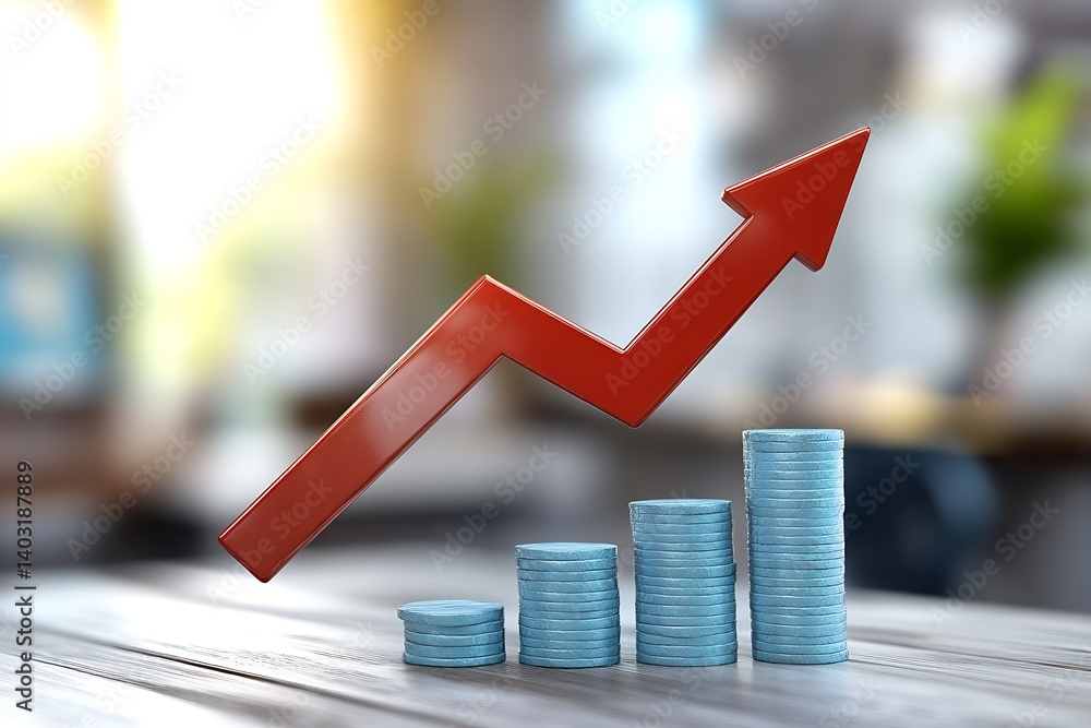 Aufkleber stylish coin stacks illustrating financial growth with a rising graph in contemporary business envir
