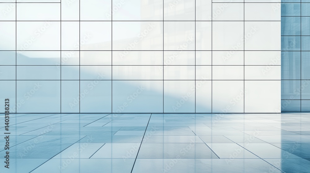 Poster a minimalist representation of a grid pattern, incorporating black frames and reflective surfaces, t