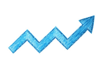 Hand drawn blue upward arrow graph isolated on transparent background. Png