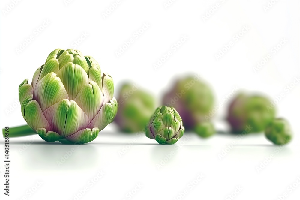 Poster Elegant and Vibrant Display of Fresh Artichokes in Various Sizes on a Light Background : Generative AI