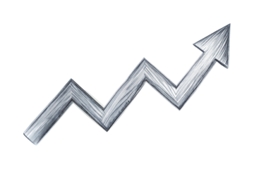 Hand drawn upward arrow graph isolated on transparent background. Png