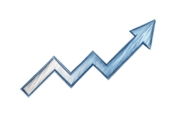 Hand drawn blue upward arrow graph isolated on transparent background. Png