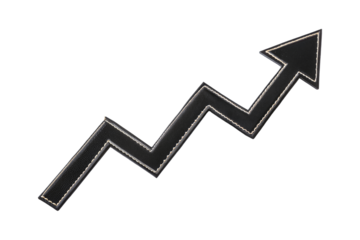 Black upward arrow graph isolated on transparent background. Png