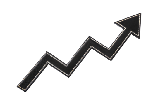 Black upward arrow graph isolated on transparent background. Png