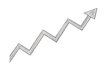 Hand drawn upward arrow graph isolated on transparent background. Png