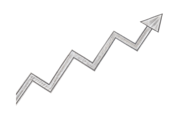 Hand drawn upward arrow graph isolated on transparent background. Png