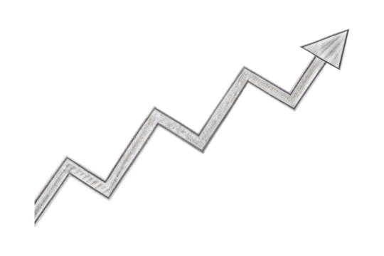 Hand drawn upward arrow graph isolated on transparent background. Png