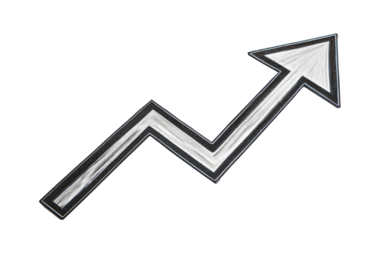 Hand drawn upward arrow graph isolated on transparent background. Png