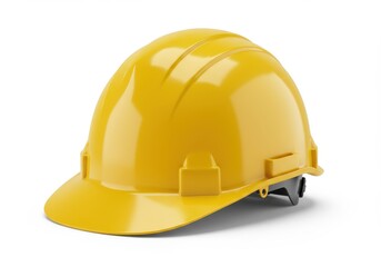 A yellow hard hat isolated on a white background showcasing safety and construction equipment use