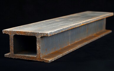 A close-up of converging metallic beams in a minimalist approach, featuring industrial design and structural elements against a dark setting