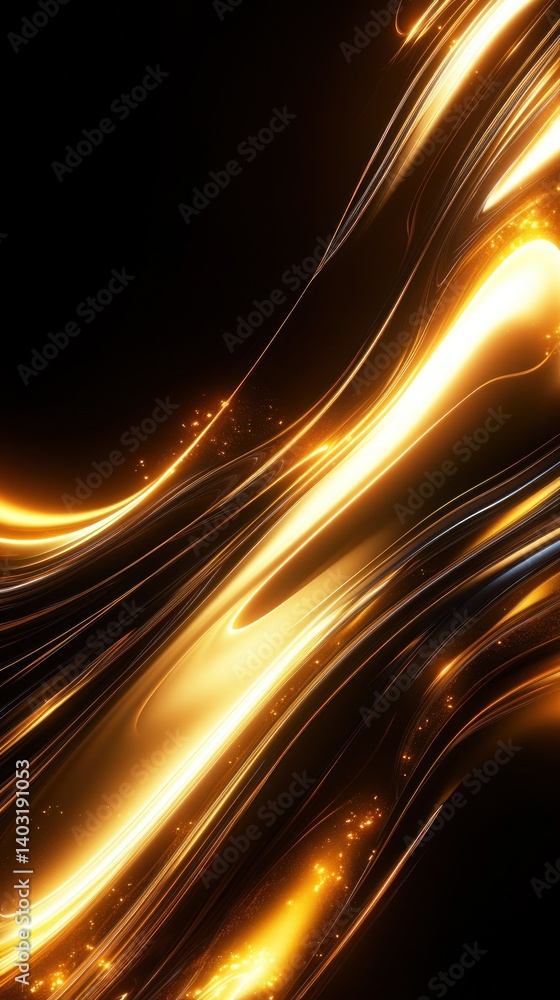 Poster abstract golden wave patterns on a dark background
