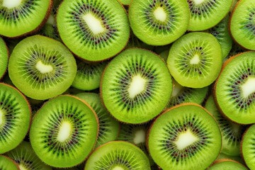 A bunch of green kiwi fruit with white centers.