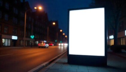 Blank billboard on night street. Outdoor advertising poster at night time with street light bokeh, mockup, advertisement, created with generative ai