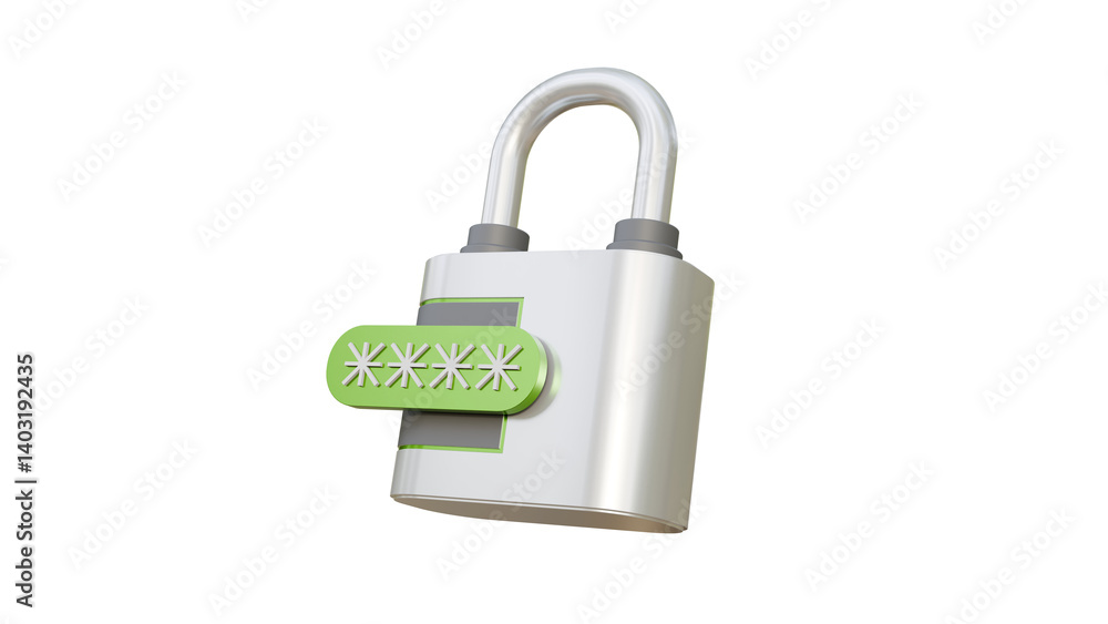 Poster locked padlock with password on isolated background. lock and pin code entry. security and safety. c
