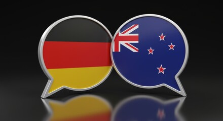 Obraz premium Germany and New Zealand dialogue 3D rendering with glossy border