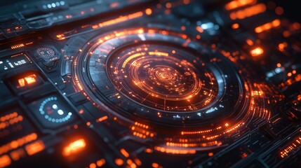 Obraz premium High-tech futuristic interface with glowing circular display