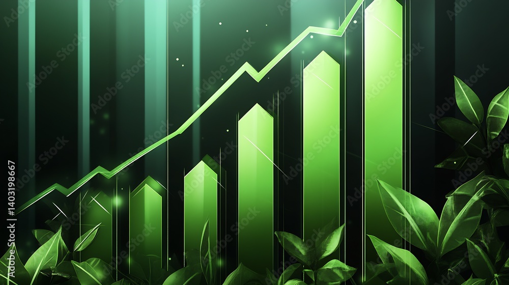Aufkleber dynamic green bar chart featuring nature elements and positive financial trends for eco awareness : 