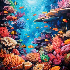 Vibrant Underwater Coral Reef Scene with Colorful Fish