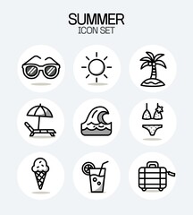 Summer Icons vector Collection | black Line Art Styles