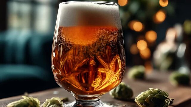 Beer Hop Glass with Amber Liquid and Froth