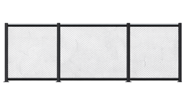 Safety Barrier: A stark monochrome portrayal of a robust chain-link fence, a symbol of safety and division, constructed with strong metal.