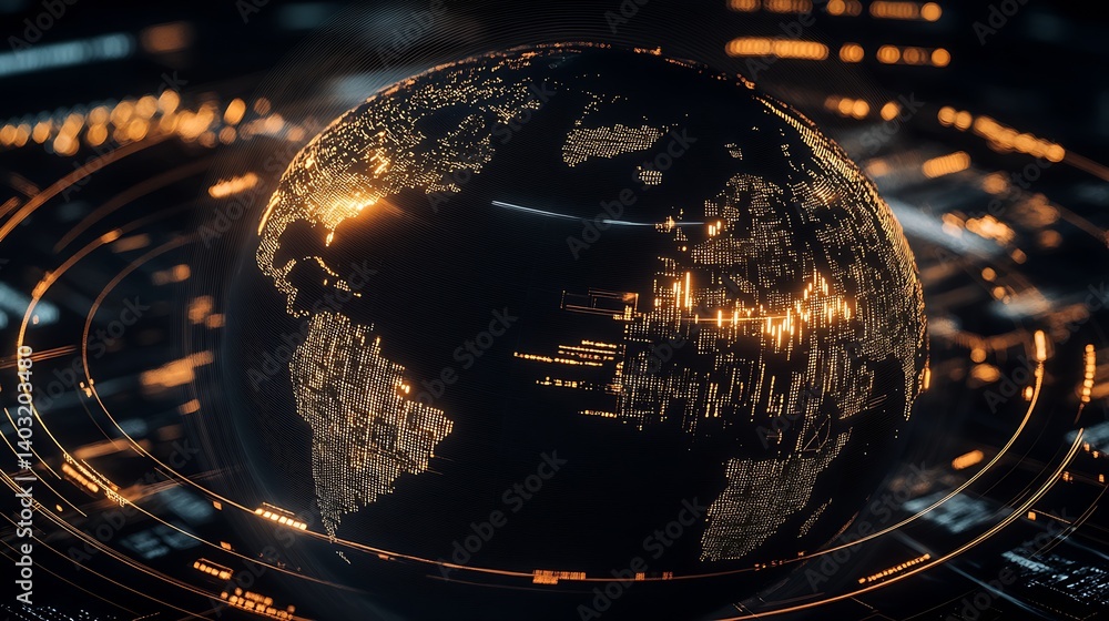 Poster Dynamic Virtual Globe Visualization with Bright Networks and Data Streams Showcasing Global Interactions : Generative AI