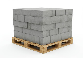 Full Stack of Concrete Bricks on Wooden Pallet for Construction and Delivery