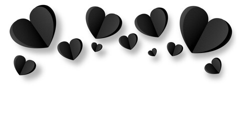 black paper hearts isolated on transparent background. Valentine's day.