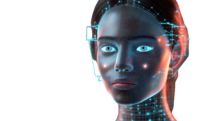 Red makeup on a woman's face expresses alien beauty