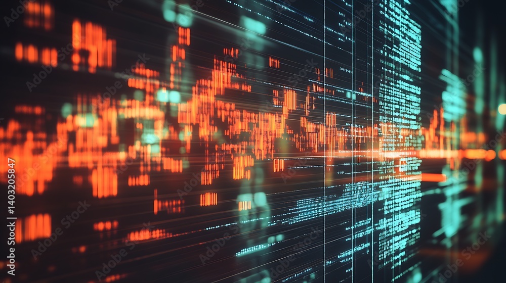 Poster Stunning abstract visualization of digital data streams with glowing elements : Generative AI