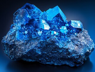 Cobalt ore specimen discovery geology lab mineral photography blue environment close-up crystalline beauty