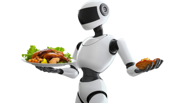robot with fruit and vegetables
