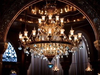 Obraz premium Ornate Crystal Chandelier in a Gilded Interior