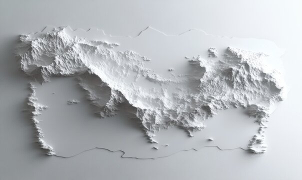 3D relief map, island topography, white background, geographical model, education