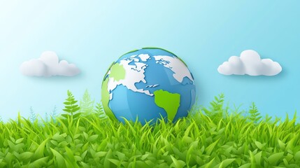 Earth Day Green Grass Globe Sky Clouds