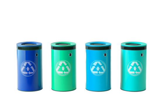 Colorful recycling bins on  transparent  background.